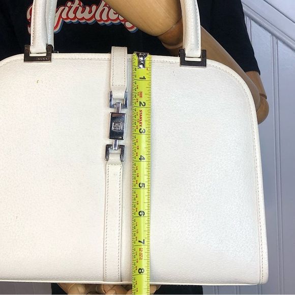 Vintage GUCCI Ivory Leather Satchel Self-Standing Silver Jackie Buckle Hand Bag - Picture 13 of 17